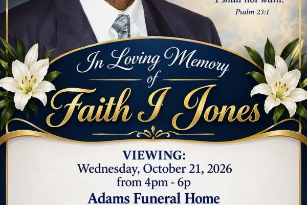 Service announcement for former President of Local 2250, Faith Jones
