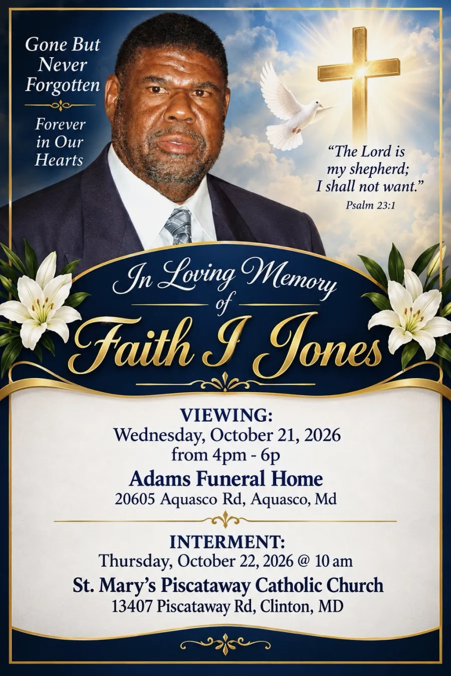 Service announcement for former President of Local 2250, Faith Jones
